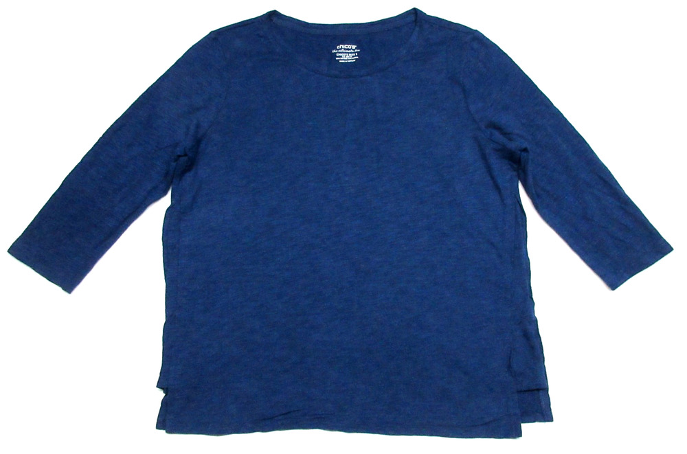 CHICOS 3 XL The Ultimate Tee 3/4-Sleeve Pullover Blue Tunic Shirt Top Womens